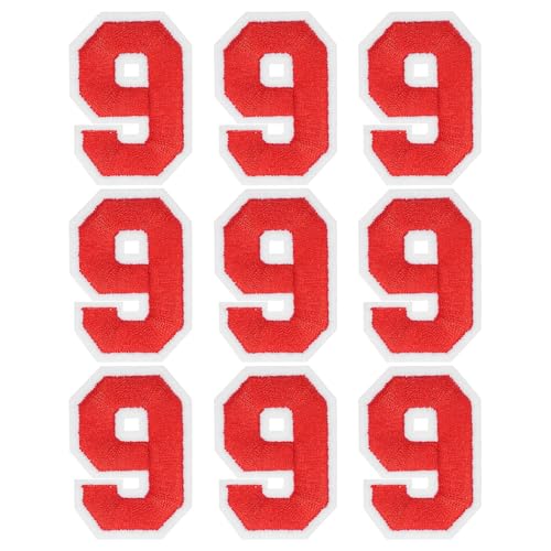 MECCANIXITY Iron on Number Patches 2" Number 9 Iron on Embroidered Patch Sew on Letter Stickers Applique for Repairing Clothing Jeans Shoes Hats DIY(Red, Pack of 9) - style: Number 9