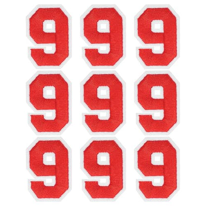 MECCANIXITY Iron on Number Patches 2" Number 9 Iron on Embroidered Patch Sew on Letter Stickers Applique for Repairing Clothing Jeans Shoes Hats DIY(Red, Pack of 9) - style: Number 9