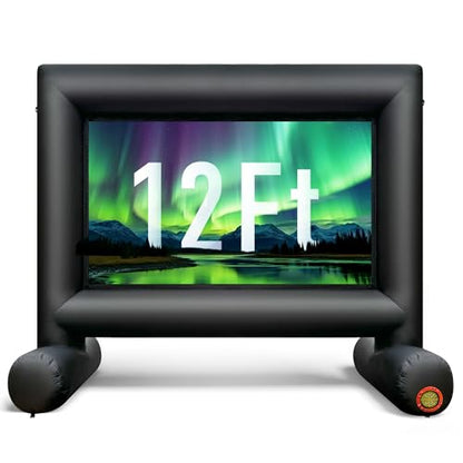 12Ft Outdoor Inflatable Movie Projector Screen with Built-in Fan Supports Front and Rear Projection, Blow Up Movie Screen for Party, Easy to Set Up - size: 12Ft