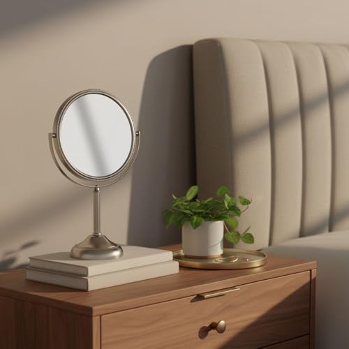 JERDON 6" Tabletop Makeup Mirror - 10X Magnification - Nickel - JP910NB | Two-Sided Swivel Design, 11" Tall, Portable - color: Nickel