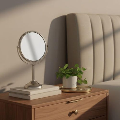 JERDON 6" Tabletop Makeup Mirror - 10X Magnification - Nickel - JP910NB | Two-Sided Swivel Design, 11" Tall, Portable - color: Nickel