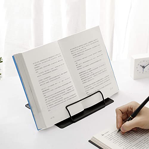 MSDADA 1PC Desk Book Stand Metal Reading Rest Book Holder, Cookbook Holder | Adjustable Documents Holder Portable Sturdy Bookstands for Recipes Textbooks Tablet Music Books with Page Clips (Black) - color: Black