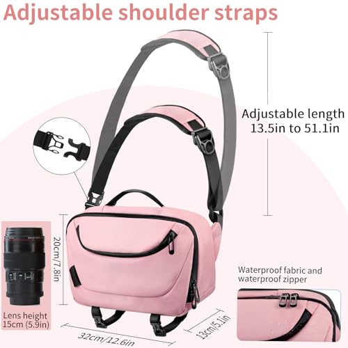 TAAOKA Camera Sling Bag,Waterproof Camera Case with Tripod Holder,Lightweight DSLR/SLR/Mirrorless Camera Bags Crossbody for photographers-Pink - color: Pink