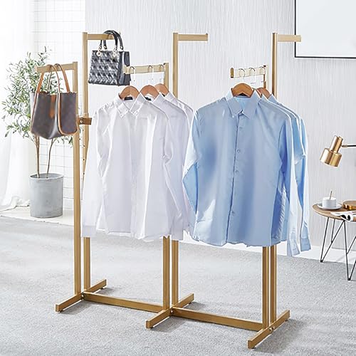 Floor Standing Metal Garment Rack - Heavy Retail Display Racks With Wheels | 8 Arms Clothing Rack, Square Tubing Portable Shirt Racks, Merchandise Display For Hanging Clothes (L-gold) - color: L-gold