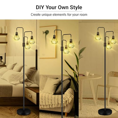 BoostArea Industrial Floor Lamp,Metal Diamond Lampshade,Modern Stand Up Lamp with 3 Light, Bulbs Not Included,Simple Design Floor Lamp for Bedroom, Living Room, Office, Kids Room, Reading - color: Diamond