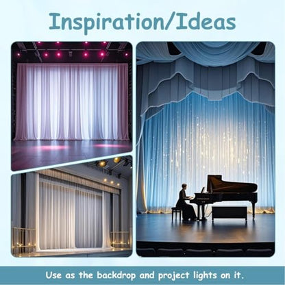 Extra Wide Two Layers One Piece Trade Show Booth Backdrop, White, 20x8ft | Chiffon Tulle & Polyester, Extra Wide Blackout Curtains, Theatrical Backdrops - color: White, size: 96"W x 240"L (Pack of 1)