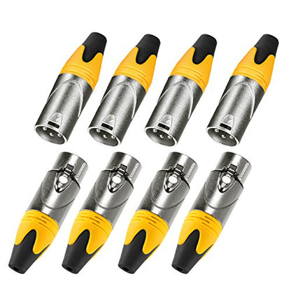MFL. 3-Pin XLR Cable Connector Male and Female with Nickel Housing and Silver Contacts Mic Cable Plug Connector Audio Socket, Yellow, 4 Pairs - color: Yellow, 4 Pairs