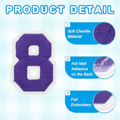 MECCANIXITY Iron on Number Patches 2" Number 8 Iron on Embroidered Patch Sew on Letter Stickers Applique for Repairing Clothing Jeans Shoes Hats DIY(Purple, Pack of 9) - style: Number 8