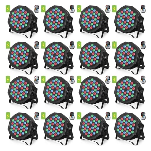 HOLDLAMP Rechargeable Par Lights 36W RGB Battery Powered, Wireless LED Par Lights DJ Uplights Sound Activated& Remote Control for Wedding Events Club Party Church Stage Lighting, 16 Pack - color: 16 PACK