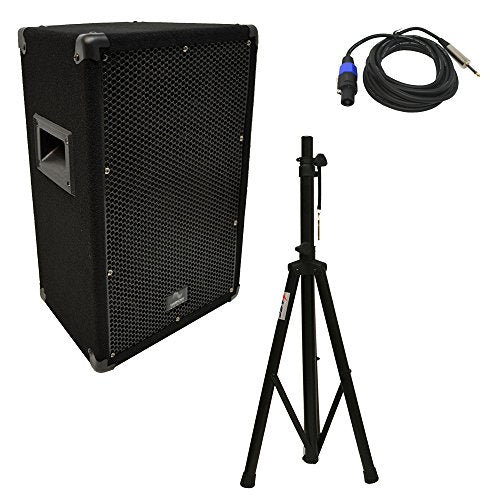 Harmony Audio 10" Passive DJ Speaker Speakon to 1/4" Cables Stand 300W PA | 2-way 10 inch loudspeaker cabinet plus tripod and adapter cords, karaoke parties, mobile live sound rig, easy setup