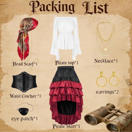 Pirate Costume Women Outfits Renaissance Halloween Costume | Also dress up for Steampunk / Renaissance/ Gypsy Costume - color: White, size: Medium