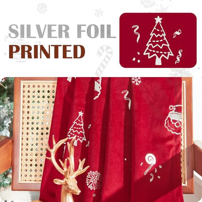 Lazzzy Christmas Curtains Velvet 96 Inch Length Thermal Insulated Silver Foil Print Drapes for Bedroom Living Room Darkening Window Treatments Rod Pocket Curtains, 2 Panels - color: Foil Silver/Red, size: 52"W x 96"L (Pack of 2)