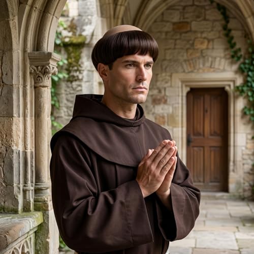 2PCS Monk Wig Set, Funny Wig and Monk Costume Accessory, Dark Brown Monk Wig with Hair Net for Theatrical Performances