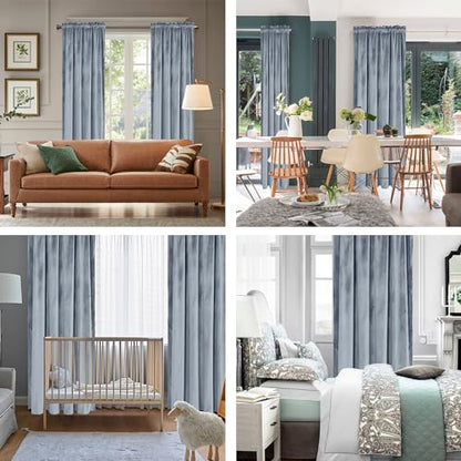Hiasan Velvet Blackout Curtains Drapes 96 inches Long 42W x 96L Stone Blue - color: Stone Blue, size: 42"W x 96"L (Pack of 2)
