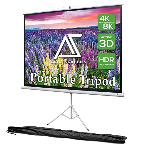 Akia Screens 100 Inch Projector Screen with Stand, 4:3 HD, Tripod Pull-Up Portable Screen, 1.1 Gain, Wrinkle-Free, Indoor Outdoor, AK-T100SB1.