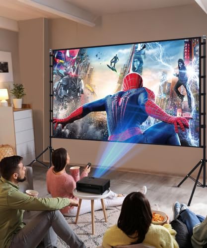 150 Inch Projector Screen with Stand, 16:9 4K HD Portable Projector Screen Indoor Outdoor Projection Screens Outdoor Movie Screens with Carry Bag,Enjoy Home Theater