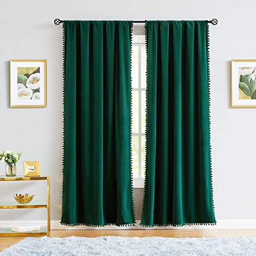 Green Pom Pom Velvet Curtains for Living Room Christmas 2"x 63" 2pcs Kids - color: Pom Pom- Green 2, size: 42"W x 63"L (Pack of 2)