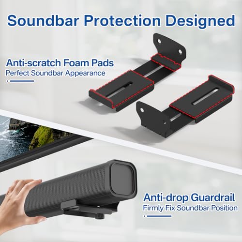 2-Pack Adjustable Soundbar Wall Mounts, Fit for Samsung, Bose, Vizio, LG Depth of 3.5"–6.3" Soundbars, Heavy-Duty Steel Holds up to 38 Lbs, With Anti-Slip Guardrail, Hardware Included Easy to Install - style: Adjustable Mount