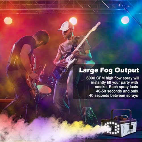1200W Fog Machine Halloween Outdoor, 18 Lights 6000 CFM Smoke Machine Fog