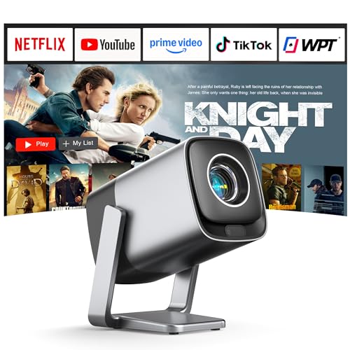 [Compatible with Netflix & TOF Real-time Focus] Mini Projector with WiFi and Bluetooth, XuanPad Silver Smart Projector 4K Support, Dolby Audio & Keystone, 210° Rotatable Stand for Home - color: Silver Smart Projector