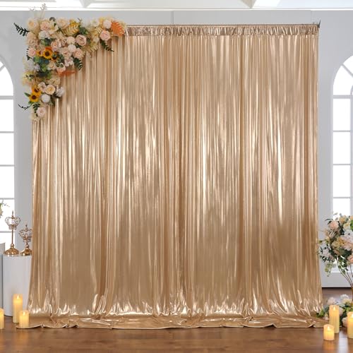 20x10ft Dark Champagne Backdrop Curtains Wedding Party Glitter Sequin Curtain Backdrop Fabric Shimmer Drapes Backdrop Bridal Baby Shower Birthday Christmas Photoshoot Background 5x10FT，4 Panels - color: Dark Champagne, size: 20ft X 10ft(4 Panels 5ft X 10f