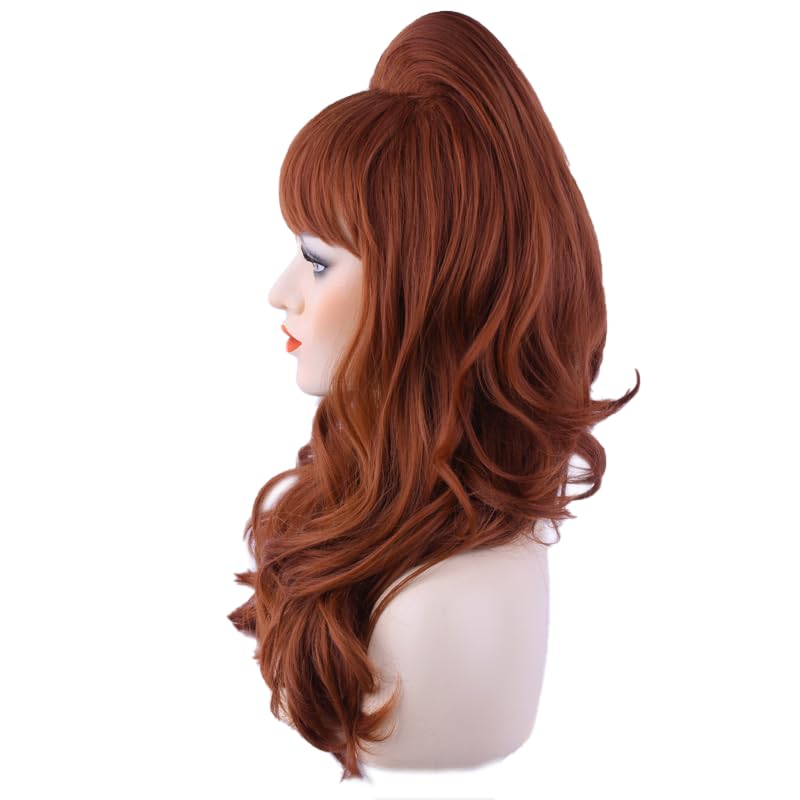 Auburn Beehive Long Wavy 70s 60s 50s Dress Up Party Wigs Halloween Costume Wig - color: Auburn