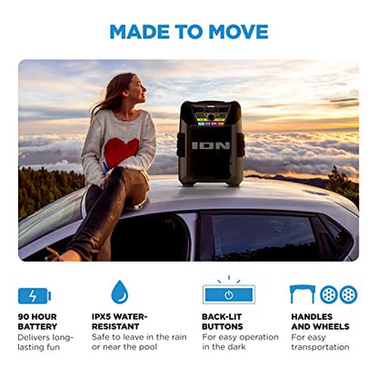 ION Block Rocker XL 220W Bluetooth Outdoor Speaker with Wheels | Water Resistant, Radio, Karaoke Mic, USB Charging, Stereo Linking, Bass Boost and App Control, for Parties and Outdoor Events - style: 220W water-resistant