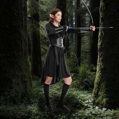 HODBLKT 7PCS Women Renaissance Fairy Costume Medieval Elf Dress Halloween - color: Black, size: Medium