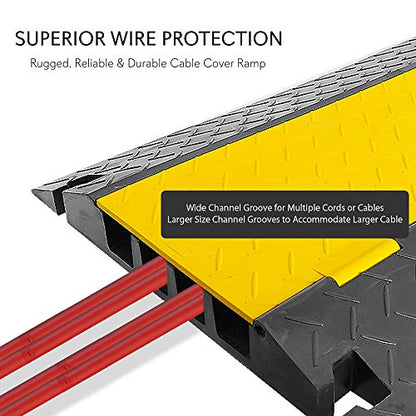 Pyle Hose & Cable Protection Ramp - Extra Heavy Duty Four Channel Extra Large Opening for Water Hose Car Truck Pedestrian Ramp Supports 55000 Lbs, Flip-Open Cover, 31.5” x 23.2” x 3.14” PCBLCO108
