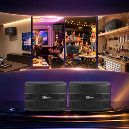 Elimavi 12" 3-Way Karaoke Speakers Pair, 1600W Peak, Built-in Crossover - size: 12 Inch