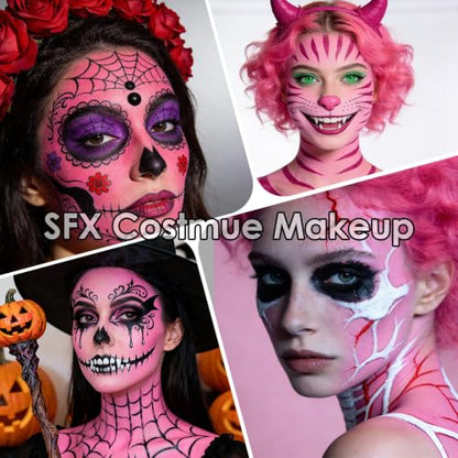 Water Based Cream Face Body Paint Palette, Halloween Makeup Paint (Pink) | Professional Water Activated Non-toxic Washable Face Paint for Adults Teens, Halloween Carnival Cosplay, SFX Theater Makeup - color: Pink