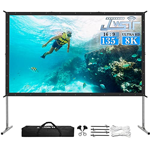 Projector Screen 135 inch,Projector Screen Outdoor with 3-Layers PVC | Anti-Light Polyester-Free Projection Screen,Sturdy Aluminum Frame,Easy Setup for 4K HD Meeting Room,Home,Backyard Movie Night - size: 135inch