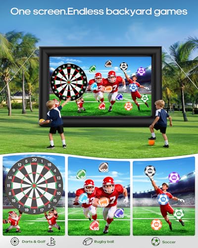 3-in-1 18FT Inflatable Projector Screen - Outdoor Movie Screen, Dart Board and Football Target with 250W Blower, Front/Rear Screen for Celebration & Outside Movie Night - size: 18FT