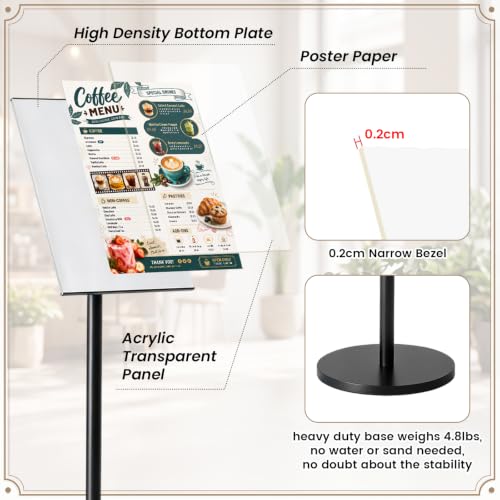 6 Pack 8.5 x 11 Inch Adjustable Sign Holder Heavy Duty Pedestal Floor Stand | Sign Holder Stand with Snap Open Frame Outdoor Indoor Stand for Poster Display Vertical and Horizontal View - size: 8.5 x 11 Inch