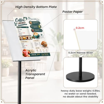 6 Pack 8.5 x 11 Inch Adjustable Sign Holder Heavy Duty Pedestal Floor Stand | Sign Holder Stand with Snap Open Frame Outdoor Indoor Stand for Poster Display Vertical and Horizontal View - size: 8.5 x 11 Inch