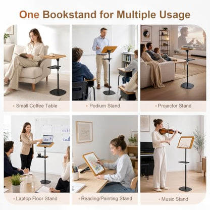 2-in-1 Floor & Desktop Music Book Stand, Adjustable Height 19.7-51.2 in | Dual-use Detachable Reading Stand, Features Storage Tray and Page Clips for Sheet Music, Laptops & Cookbooks - color: Brown