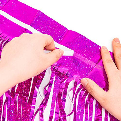 Magenta Tinsel Curtain Party Backdrop - GREATRIL Foil Fringe Curtain Photo Booth Streamers for Bachelorette Party Engagement Bridal Shower 2 PCS - color: Magenta