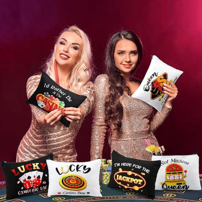 Reginary 12 Pieces Casino Makeup Bags Lucky Gambler Gift Dice Poker Chips Cosmetic Bags Zipper Pouch Slot Machine Casino Lover Gift for Women Christmas Birthday Poker Night - style: Casino