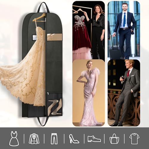 Long Garment Bag 60'' for Womens Dress Long Gowns Hanging Clothes | Dress Bags for Gowns Long Womens Coat,Suit Bag Clothes Cover with Handles Pockets and Zipper for Closet Storage Travel Black - size: 60" 1PK