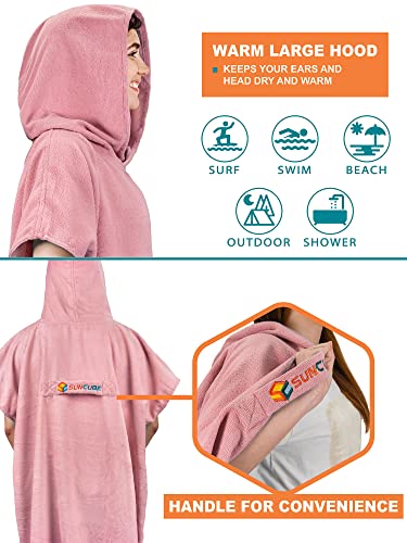 SUN CUBE Surf Poncho Changing Robe with Hood, Wetsuit Changing Hooded Towel | Thick Quick Dry Microfiber, Wetsuit Changing Towel, Surfing Beach Swim Outdoor Sports Cover Up, Adult Wearable Poncho - color: Pink
