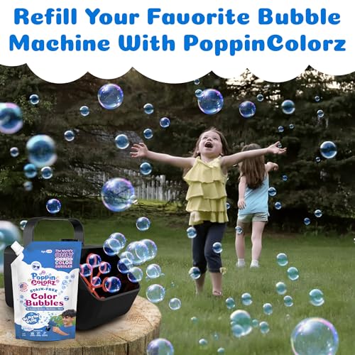 PoppinColorz Blazin' Blue Stain-Free Color Bubbles Refill, 14 oz Non Toxic Bubbles & Bubble Solution for Bubble Machines, Blasters & Guns, Kids Parties, Baby Showers & Boy Gender Reveals, Ages 3+ - color: Blue