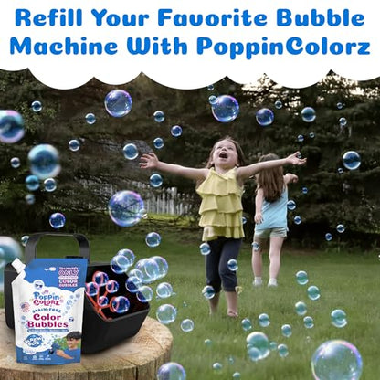 PoppinColorz Blazin' Blue Stain-Free Color Bubbles Refill, 14 oz Non Toxic Bubbles & Bubble Solution for Bubble Machines, Blasters & Guns, Kids Parties, Baby Showers & Boy Gender Reveals, Ages 3+ - color: Blue