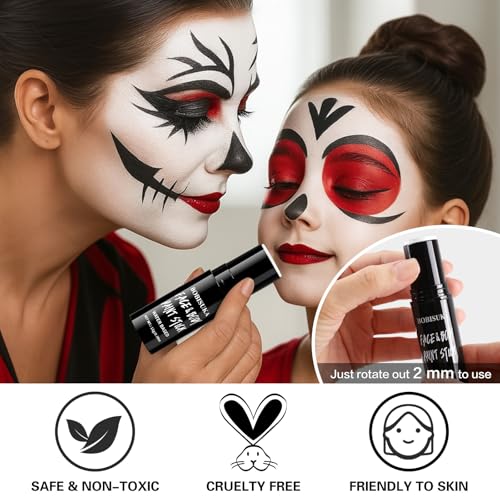 BOBISUKA White Face & Body Paint Stick Washable Water-Based Face Paint Makeup Stick for Halloween Clown, Joker, Zombie, Mime, Skeleton, Skull, Cosplay, SFX, Sports Eye Black & Costume Party - color: White