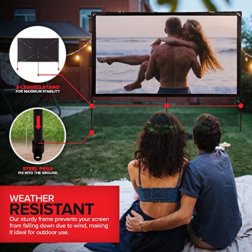 Modern Innovations 80 Inch HD Outdoor Movie Screen, Portable Outdoor Projector Screen and Stand for Indoor or Backyard Use, Foldable Frame, Movie Projection Screens for Travel, Camping, Family Movies