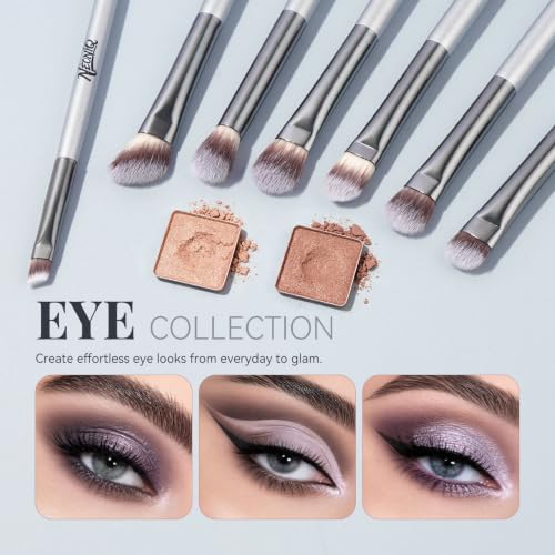 14 PCS Professional Makeup Brushes Set with Travel Cosmetic Bag（Silver） | Luxe Soft Synthetic Face & Eye Makeup Brush Kit for Foundation, Powder, Blush, Concealer, Eyeshadow, Contour, Eyebrow - color: 14PCS-0-Silver
