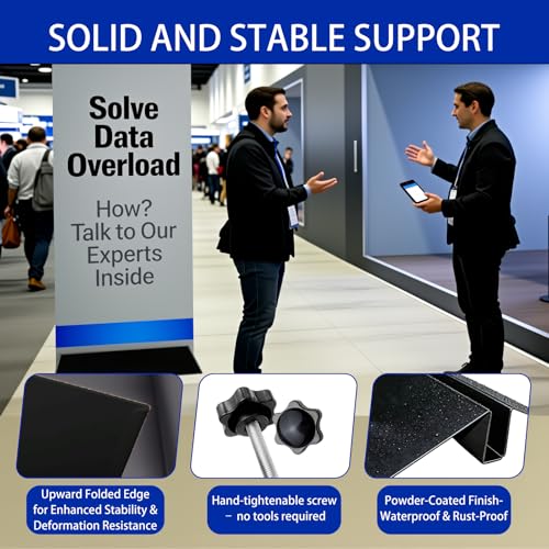 2 Pack Metal Floor Sign Stand Holders for Foam Board & Acrylic Signs | Upward-Flipping Edges, Anti-Deformation, Fits 0.25"-1.5" Thick Board, Up to 72" High, Heavy Duty Black Base Only - color: Black