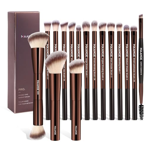 MAANGE Makeup Brushes 16 Pcs Premium Synthetic Makeup Brush Set Foundation Brush for Liquid Powder Concealer Precision Eyeshadows Blending (Coffee) - color: Coffee Brown