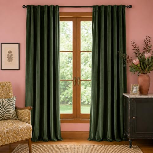 Moss Earthy Curtains Luxury Rod Pocket 52×102 Inch 2 Panels | Soft Velvet, Room Darkening, For Bedroom & Living Space, Light Shifting Texture, Elegant Drape, Calm - color: R | Moss, size: 52"W x 102"L (Pack of 2)