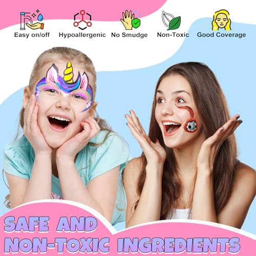 Drawdart Professional Face Painting Kit for Kids Adults, Split Cake Face Paint Palette 12 x 10gm with Stencil, One Stroke Non Toxic Rainbow Face Body Paint Set Festival Makeup - color: 12 Colors Faerie