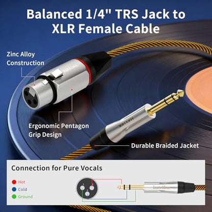 Balanced XLR to 1/4 Inch TRS Audio Cable, Pro Patch Cord for Studio Mixers & Monitors - XLR Female to 6.35mm, 6ft Shielded - size: 6 Feet, style: XLR Female to 6.35mm